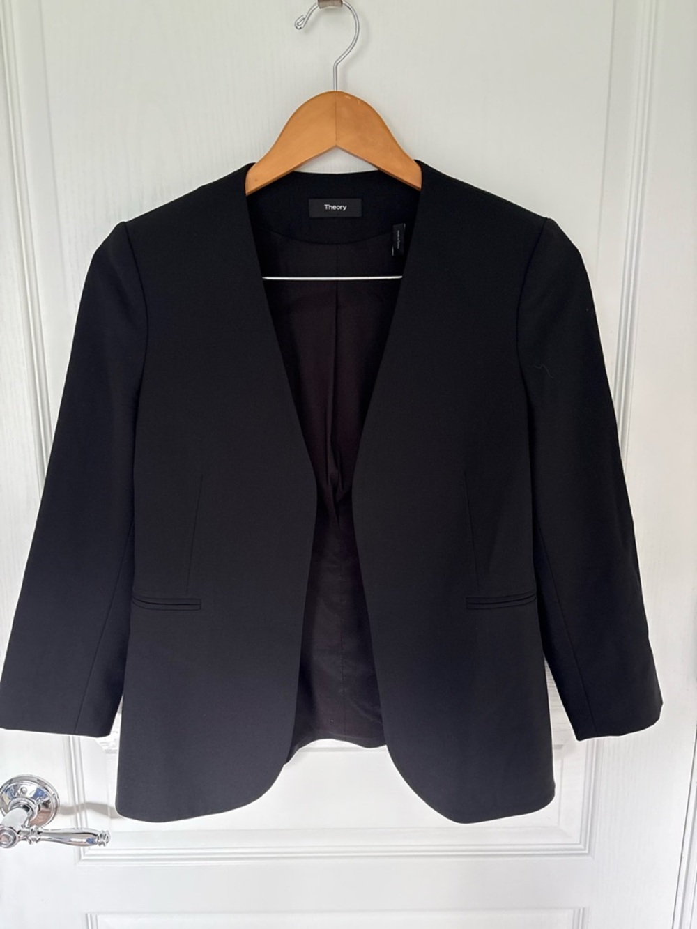 Theory Black Open-Front Collarless Blazer